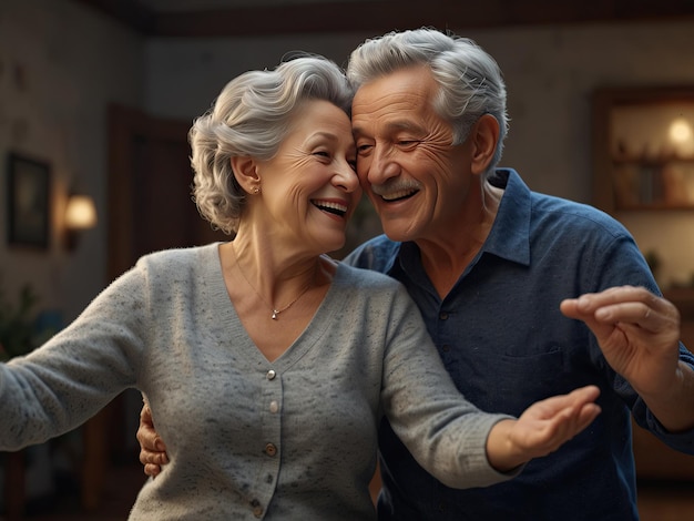 Elderly man and woman with gray hair dancing