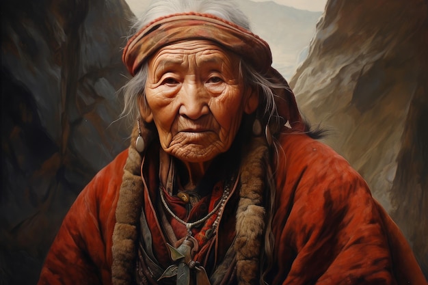 Elderly native woman in traditional dress