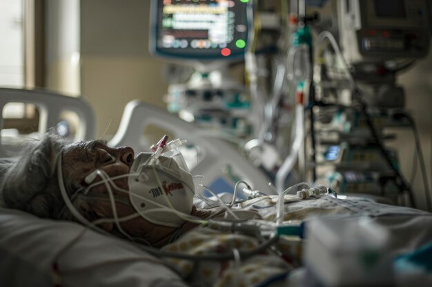 Elderly Patient Receiving Critical Care in Hospital Ward