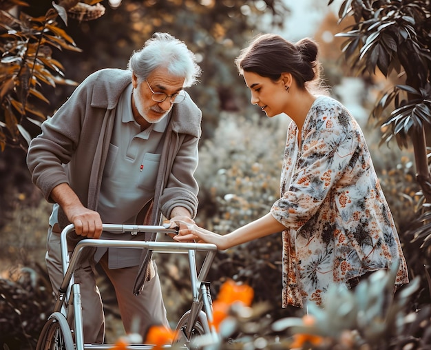 Photo elderly people help and communication with the elderly nursing home drawing for elderly grandparents