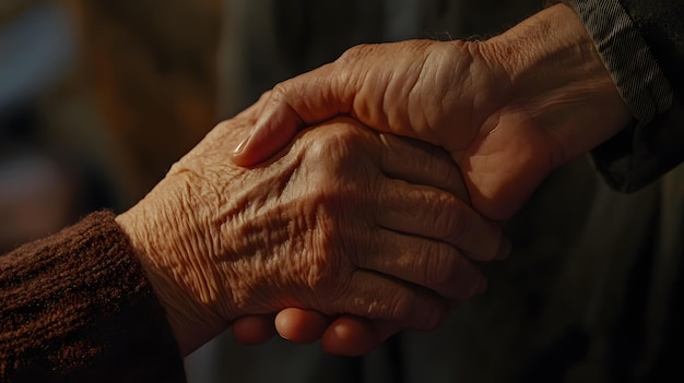 An elderly person holding hands with a caregiver compassion in healthcare