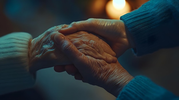 An elderly person holding hands with a caregiver compassion in healthcare