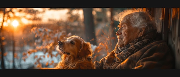 Elderly person and pet quiet companionship bridging generations