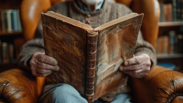 Elderly person sitting in a cozy armchair photo album