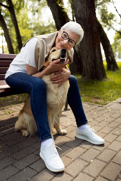 Elderly person spendng tim with their pets