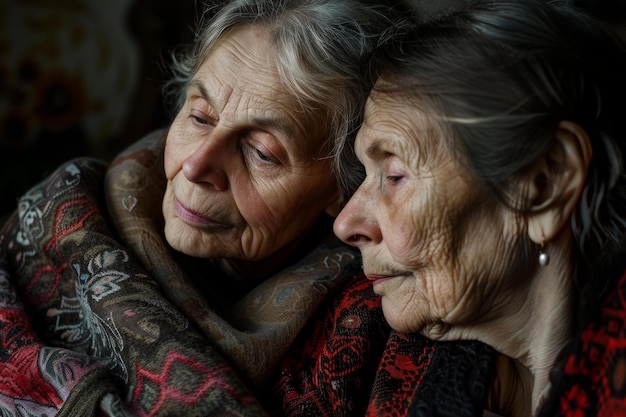 Elderly sisters sharing a tender moment