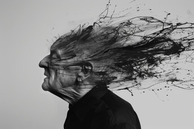 Photo elderly white man with abstract ink splatter effect