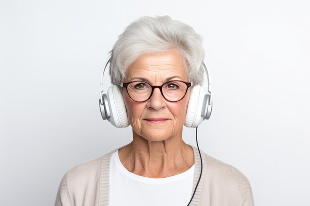 Elderly with technology lady with headphones