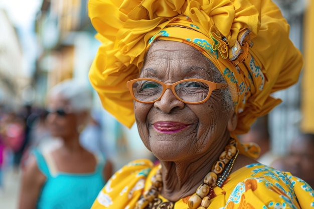 Elderly Woman in AfroBrazilian Attire at Salvador Cultural Festival