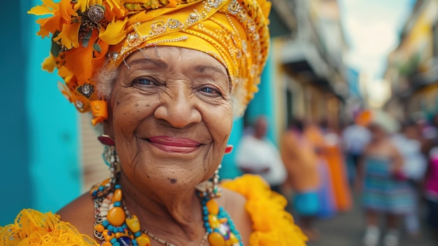 Elderly Woman in AfroBrazilian Attire at Salvador Cultural Festival