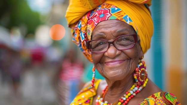 Elderly Woman in AfroBrazilian Attire at Salvador Cultural Festival