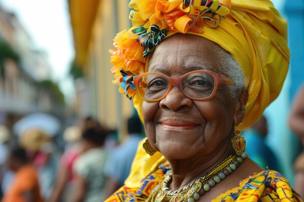 Elderly Woman in AfroBrazilian Attire at Salvador Cultural Festival