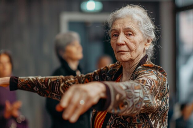 elderly woman dancing at dance lessons Generative AI