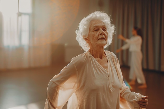 elderly woman dancing at dance lessons Generative AI