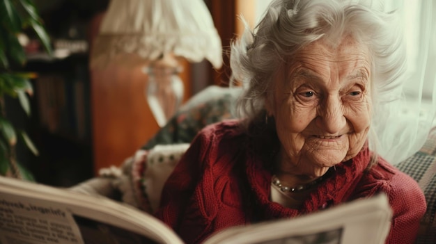 Elderly Woman Enjoying Her Newspaper