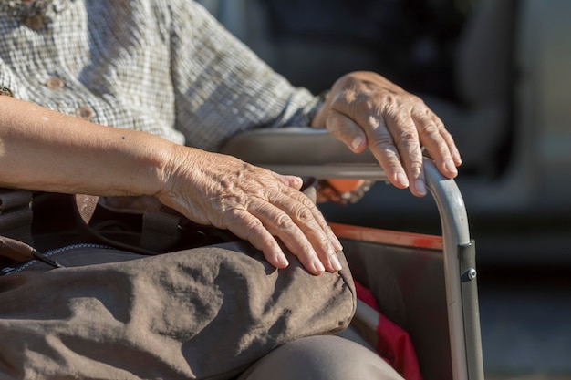 Elderly woman travel with wheelchair