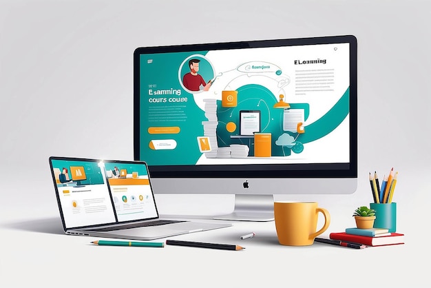 Elearning course illustration mockup