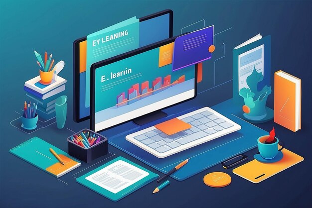 Elearning course illustration mockup