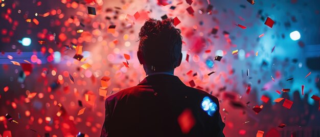 Photo election night victory speech with confetti falling