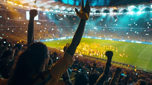 Photo electric atmosphere crowd of soccer fans in action