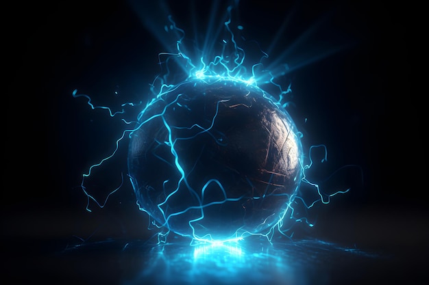 Electric Ball Ball lightning on dark background AI generated