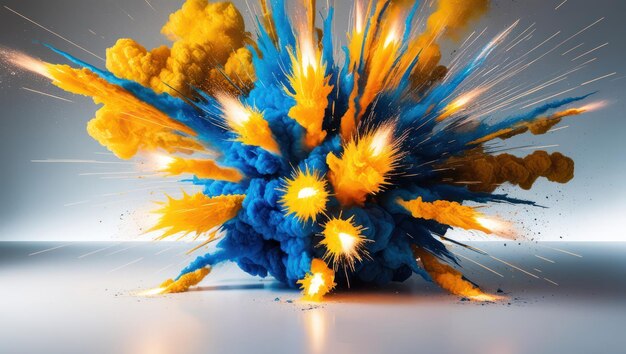 Photo electric blue and bright yellow explosion radiating dynamic energy and vibrant effects