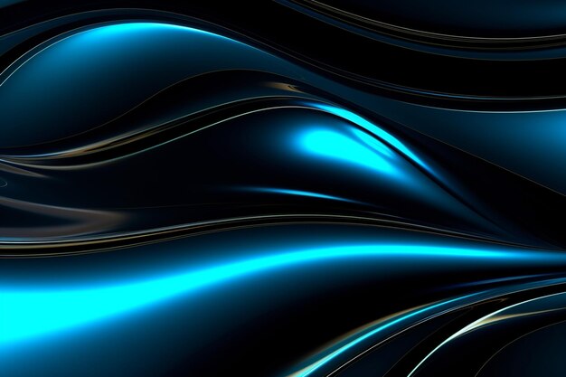 Electric blue chrome waves on black background