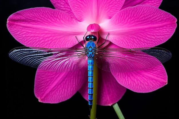 Electric Blue Damselfly on Pink Orchid