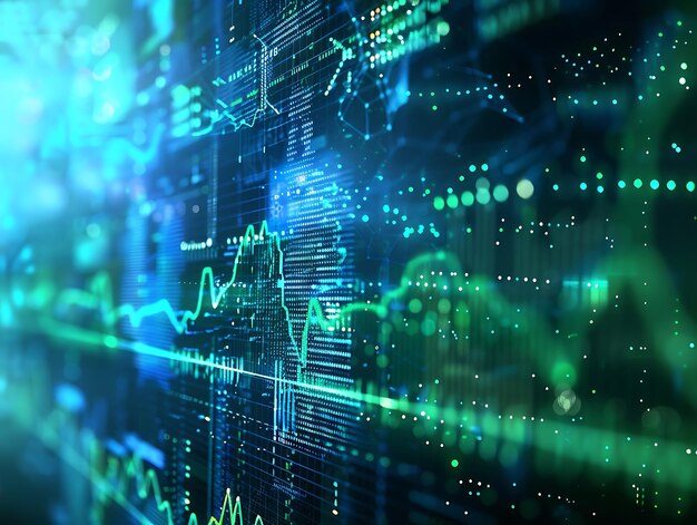 Electric blue and green light patterns showing techdriven market forces