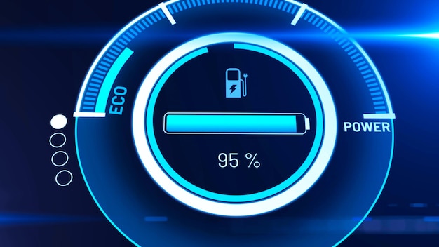 Electric car battery in active charging visionary dashboard