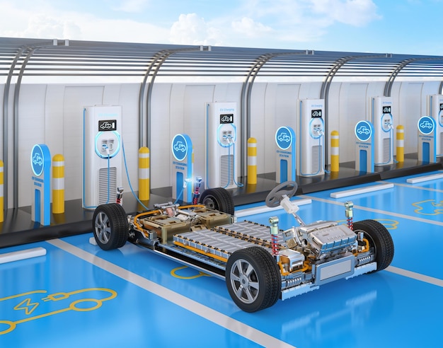 Electric car battery plug in with ev charging station