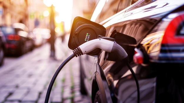 Electric car charging on city street