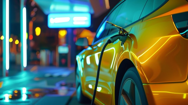 Electric Car Charging at a Power Station