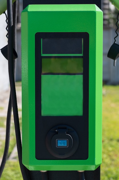 An electric car charging station, close up photo