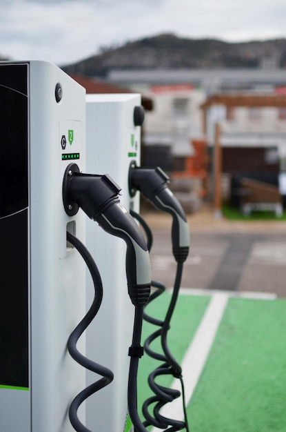 Electric car charging station on a sunny day Selective focus