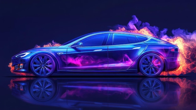 Photo electric car with neon flames