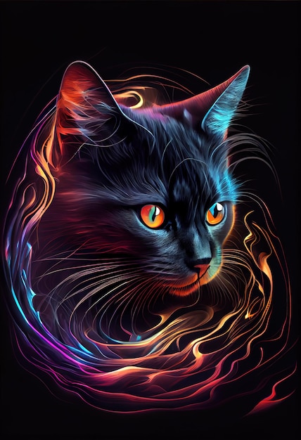 Electric cat magical print AI render