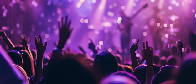 Electric concert energy with silhouettes of raised hands against a purple haze of lights and music