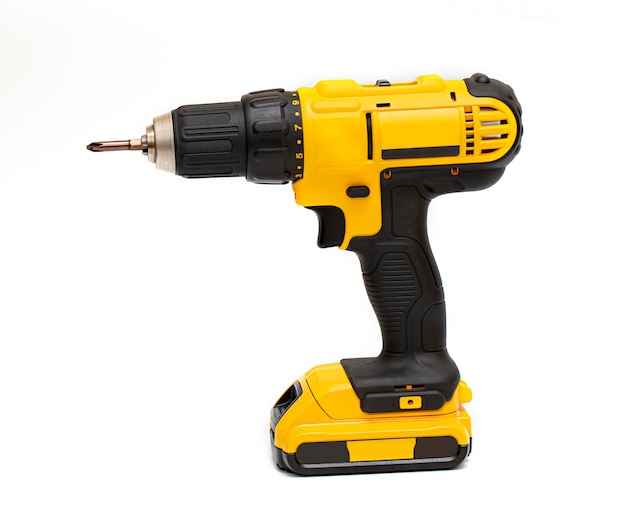 Electric cordless screwdriver drill isolated on white background professional home repair tool