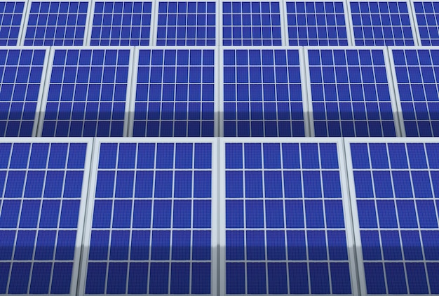 electric energy generator system, solar cells panels field farm industry background.