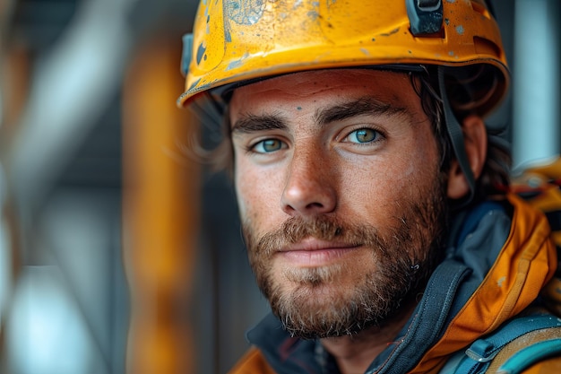 Electric engineer in work clothes looking at the camera closeup