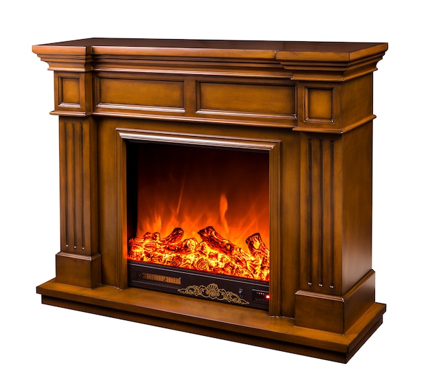 Electric fireplace on white