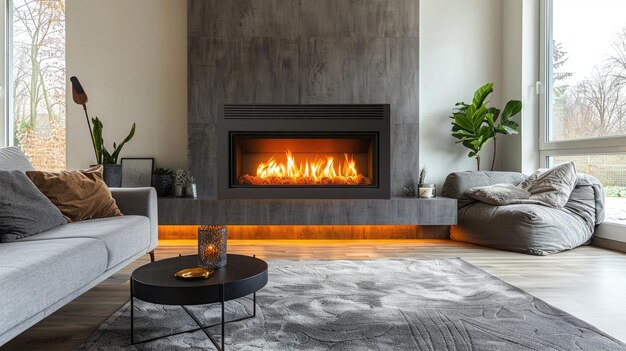 Photo an electric fireplace with adjustable settings in a living room