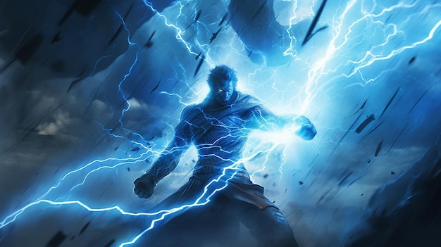 Electric Flash of Lightning on Blue Background