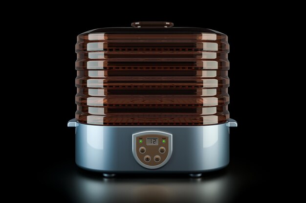 Electric Food Dehydrator on black background 3D rendering