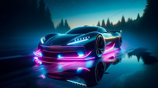 Electric Futuristic Car Luminous Night Trails