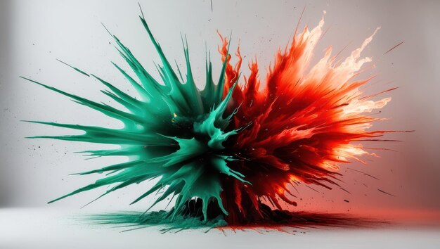 Photo electric green and fiery red explosion radiating intense energy and vibrant color