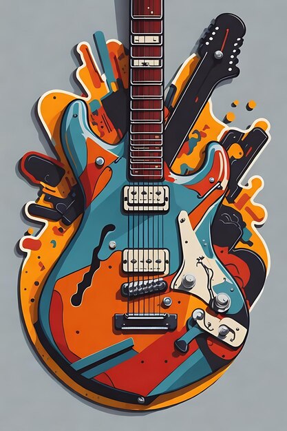 electric guitar flat design sticker vector no background