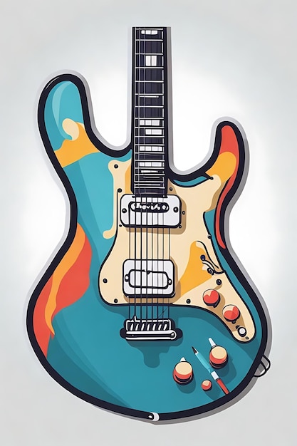 electric guitar flat design sticker vector no background