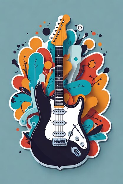 electric guitar flat design sticker vector no background